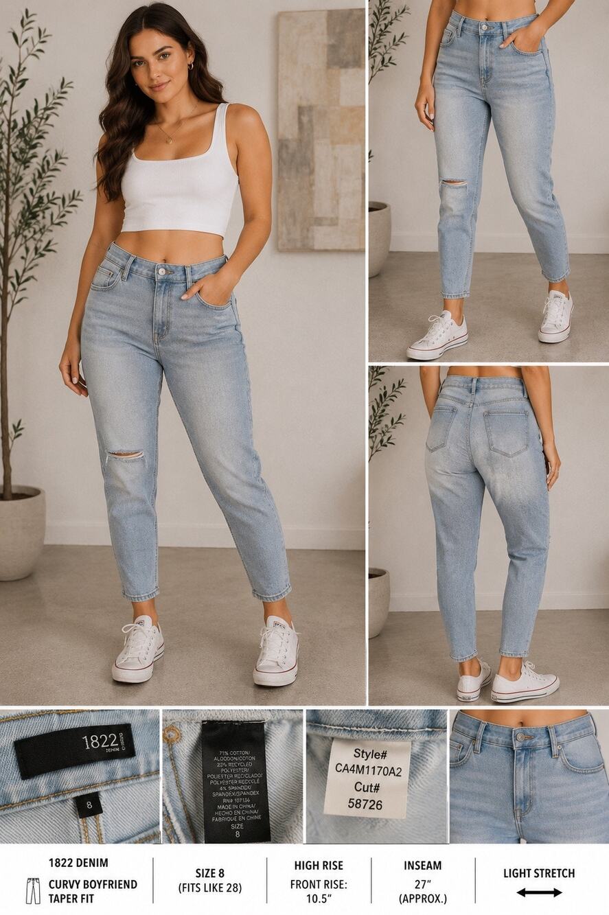 Nordstrom 1822 Denim Curvy Distressed Boyfriend Taper Fit Size 8 Jeans